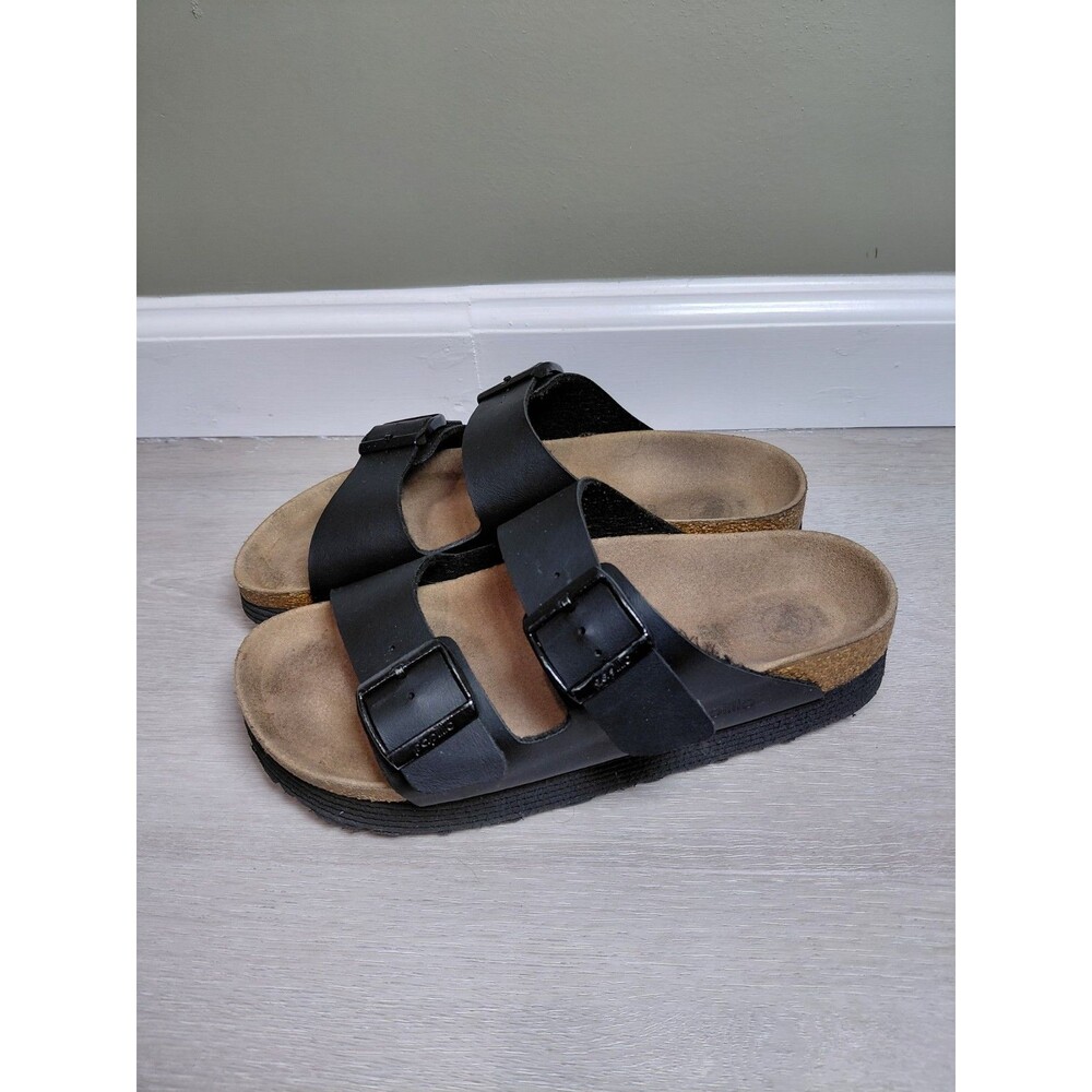 Papillio By Birkenstock Arizona 39EU 8US- NARROW Black Sandals Vegan Platform